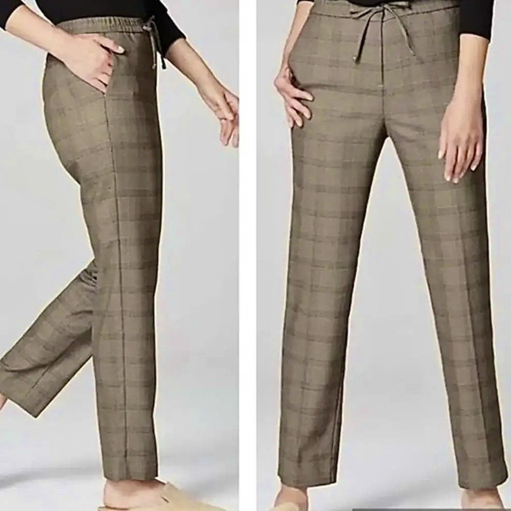 J. Jill Glenn Plaid Ankle Pants Size Small‎ Black Wheat Drawstring Soft Casual
